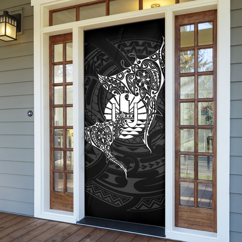 French Polynesia Manta Ray Tattoo Door Cover Tahiti Hahalua Turtle Shark Black Color LT14 - Polynesian Pride