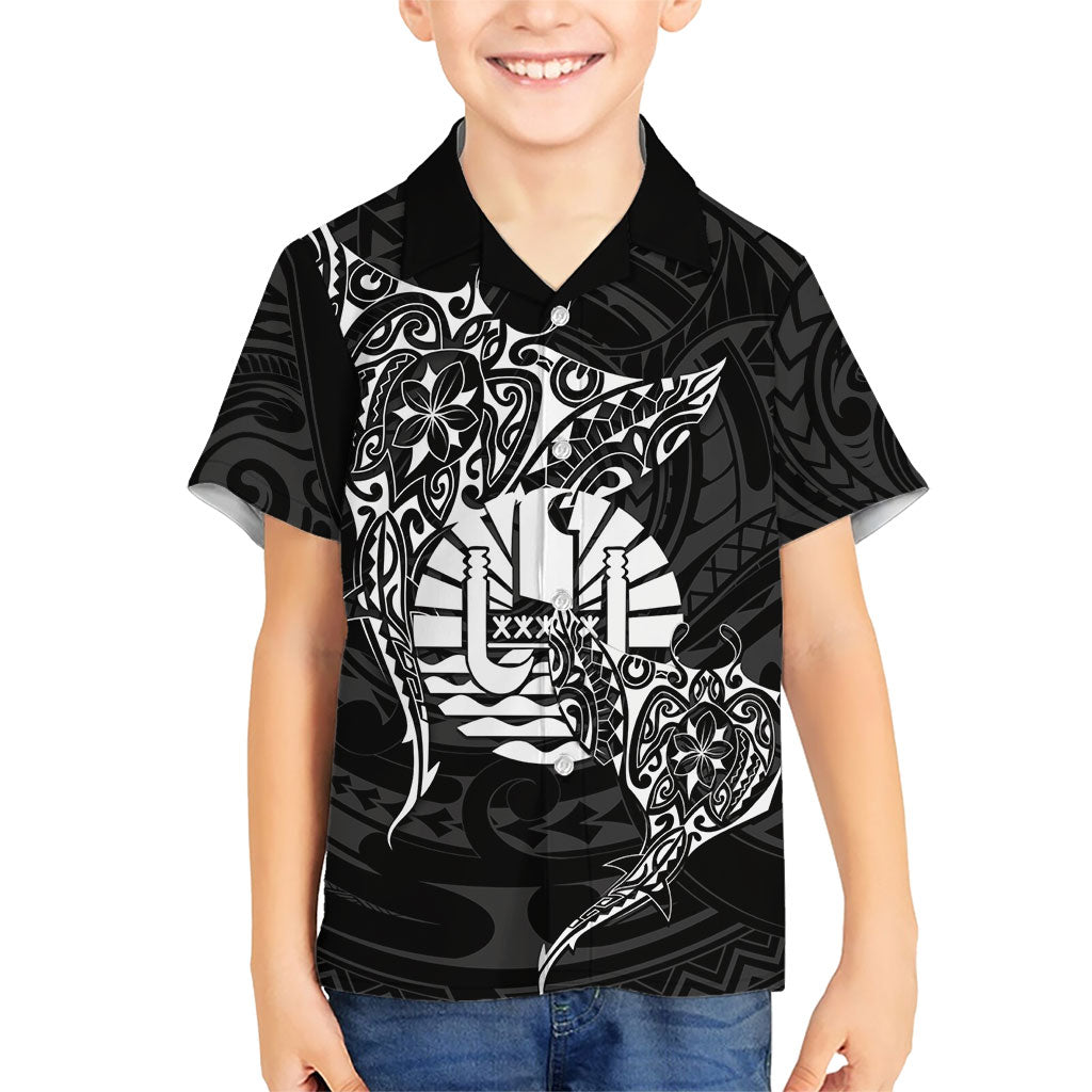 French Polynesia Manta Ray Tattoo Family Matching Long Sleeve Bodycon Dress and Hawaiian Shirt Tahiti Hahalua Turtle Shark Black Color LT14 Son's Shirt Black - Polynesian Pride