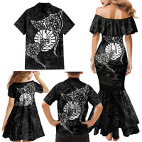 French Polynesia Manta Ray Tattoo Family Matching Mermaid Dress and Hawaiian Shirt Tahiti Hahalua Turtle Shark Black Color LT14 - Polynesian Pride