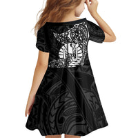 French Polynesia Manta Ray Tattoo Family Matching Off Shoulder Maxi Dress and Hawaiian Shirt Tahiti Hahalua Turtle Shark Black Color LT14 - Polynesian Pride