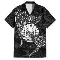 French Polynesia Manta Ray Tattoo Family Matching Off Shoulder Maxi Dress and Hawaiian Shirt Tahiti Hahalua Turtle Shark Black Color LT14 Dad's Shirt - Short Sleeve Black - Polynesian Pride