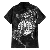 French Polynesia Manta Ray Tattoo Family Matching Off Shoulder Maxi Dress and Hawaiian Shirt Tahiti Hahalua Turtle Shark Black Color LT14 - Polynesian Pride