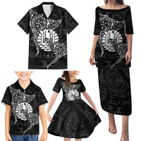 French Polynesia Manta Ray Tattoo Family Matching Puletasi and Hawaiian Shirt Tahiti Hahalua Turtle Shark Black Color LT14 - Polynesian Pride