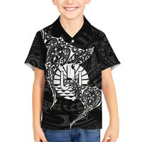 French Polynesia Manta Ray Tattoo Family Matching Puletasi and Hawaiian Shirt Tahiti Hahalua Turtle Shark Black Color LT14 Son's Shirt Black - Polynesian Pride