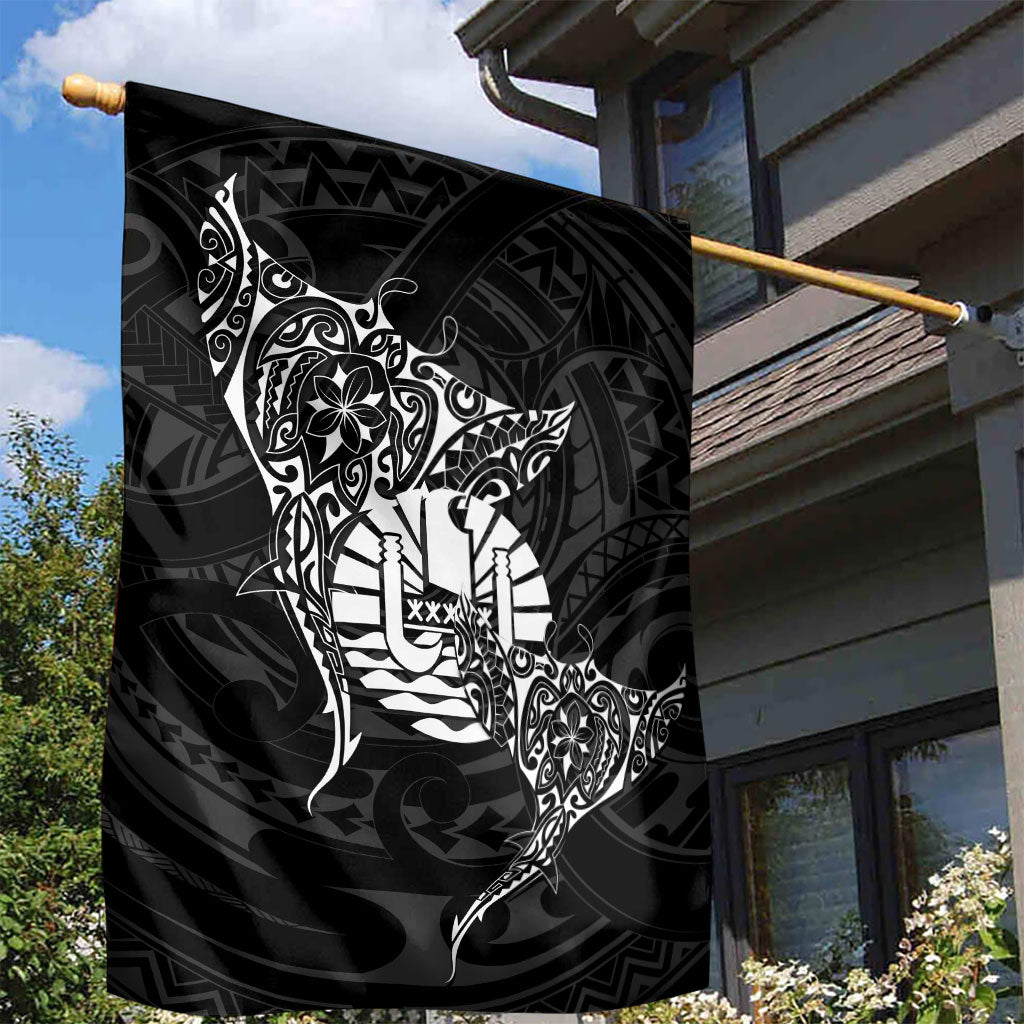 French Polynesia Manta Ray Tattoo Garden Flag Tahiti Hahalua Turtle Shark Black Color