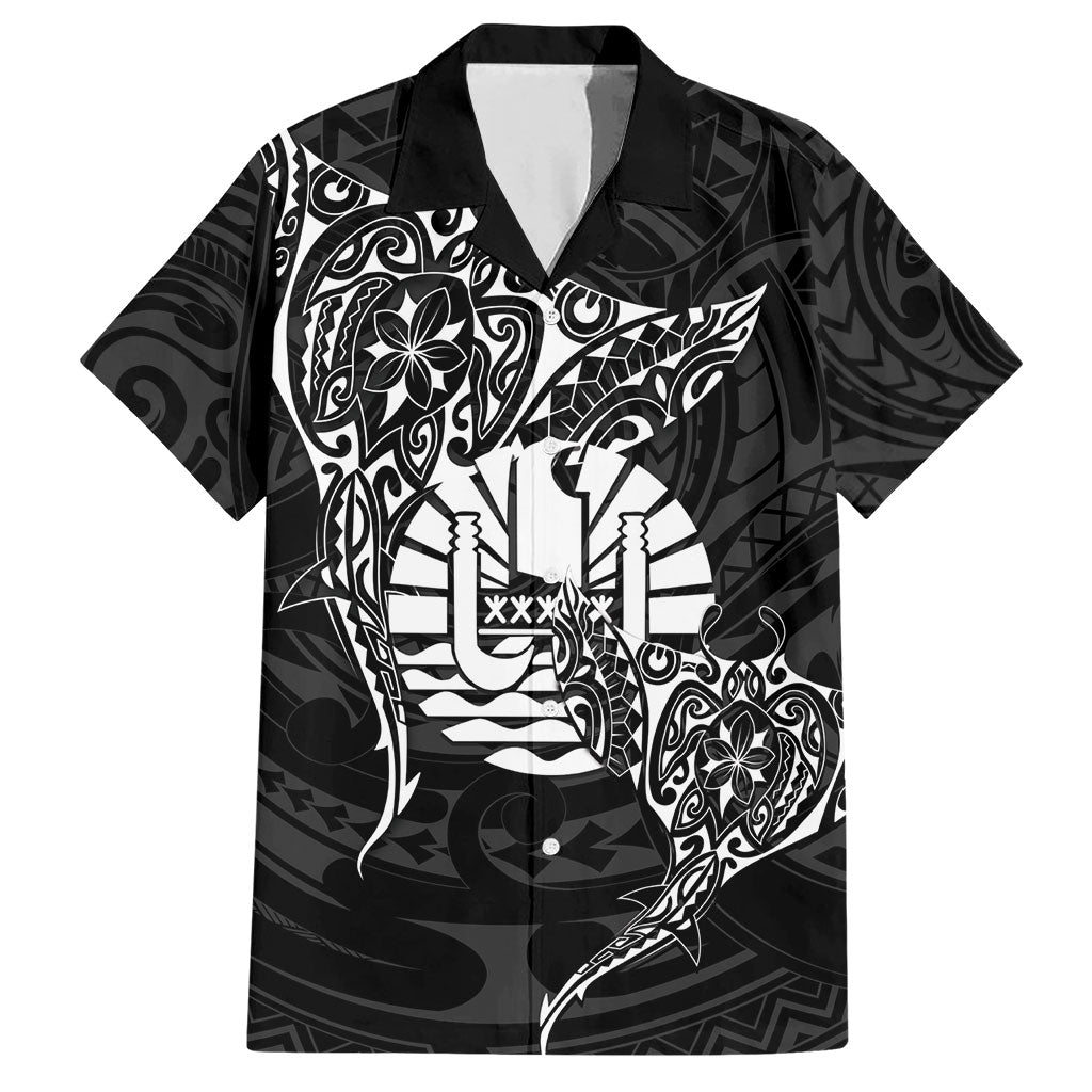 French Polynesia Manta Ray Tattoo Hawaiian Shirt Tahiti Hahalua Turtle Shark Black Color LT14 Black - Polynesian Pride