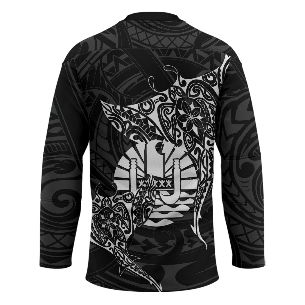 French Polynesia Manta Ray Tattoo Hockey Jersey Tahiti Hahalua Turtle Shark Black Color LT14 - Polynesian Pride