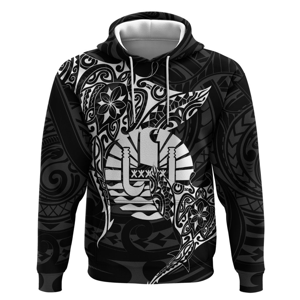 French Polynesia Manta Ray Tattoo Hoodie Tahiti Hahalua Turtle Shark Black Color LT14 Pullover Hoodie Black - Polynesian Pride