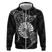 French Polynesia Manta Ray Tattoo Hoodie Tahiti Hahalua Turtle Shark Black Color LT14 Zip Hoodie Black - Polynesian Pride