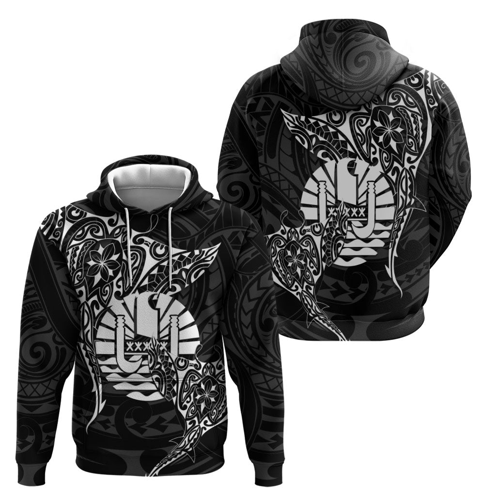 French Polynesia Manta Ray Tattoo Hoodie Tahiti Hahalua Turtle Shark Black Color LT14 - Polynesian Pride
