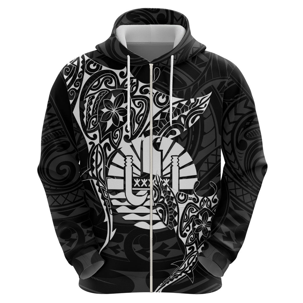 French Polynesia Manta Ray Tattoo Hoodie Tahiti Hahalua Turtle Shark Black Color LT14 - Polynesian Pride