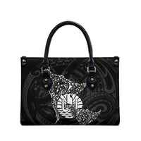 French Polynesia Manta Ray Tattoo Leather Bag Tahiti Hahalua Turtle Shark Black Color