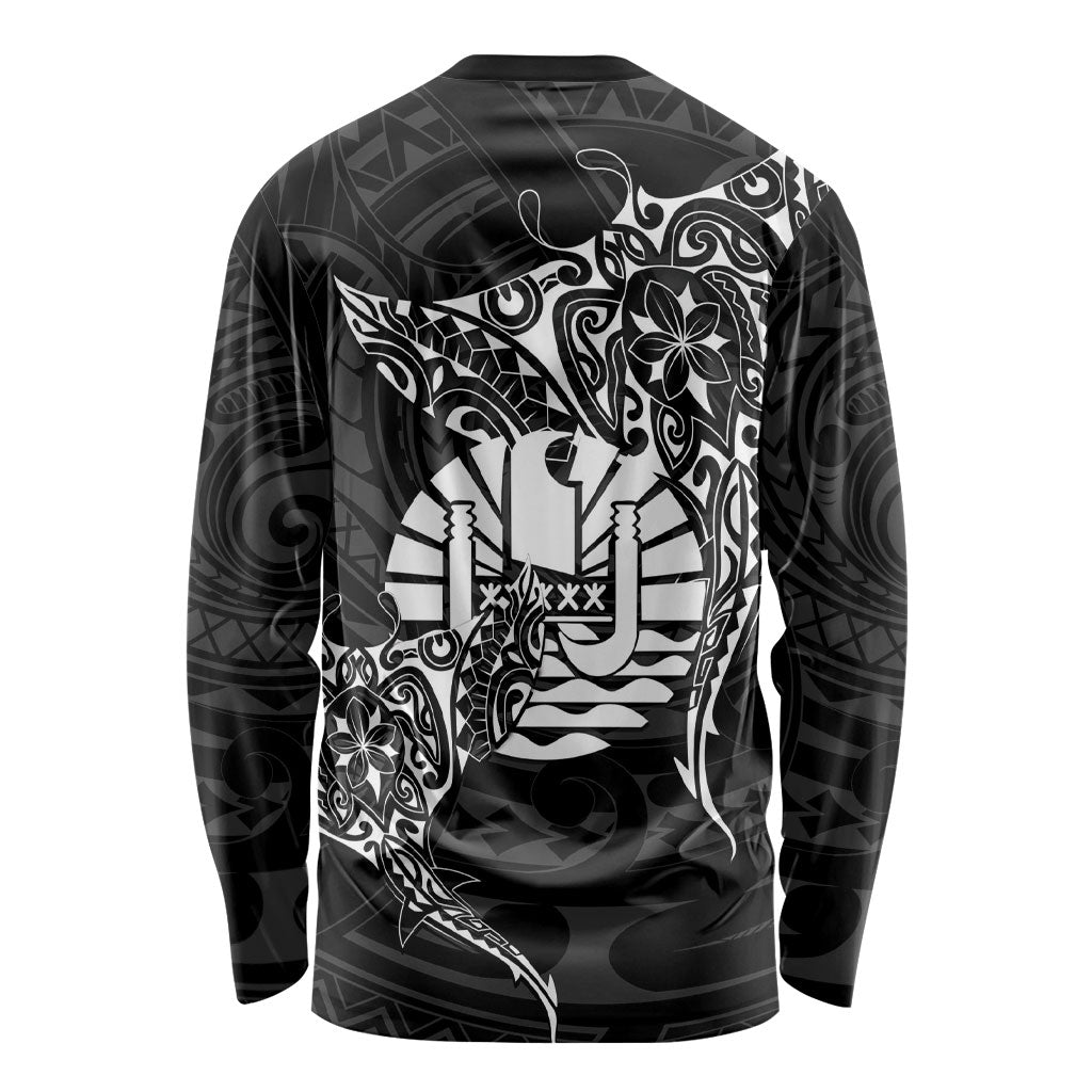 French Polynesia Manta Ray Tattoo Long Sleeve Shirt Tahiti Hahalua Turtle Shark Black Color LT14 - Polynesian Pride