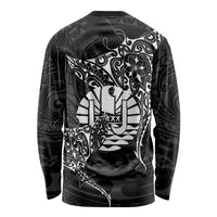 French Polynesia Manta Ray Tattoo Long Sleeve Shirt Tahiti Hahalua Turtle Shark Black Color LT14 - Polynesian Pride