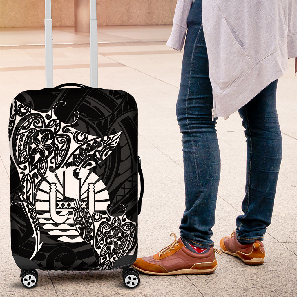 French Polynesia Manta Ray Tattoo Luggage Cover Tahiti Hahalua Turtle Shark Black Color LT14 Black - Polynesian Pride
