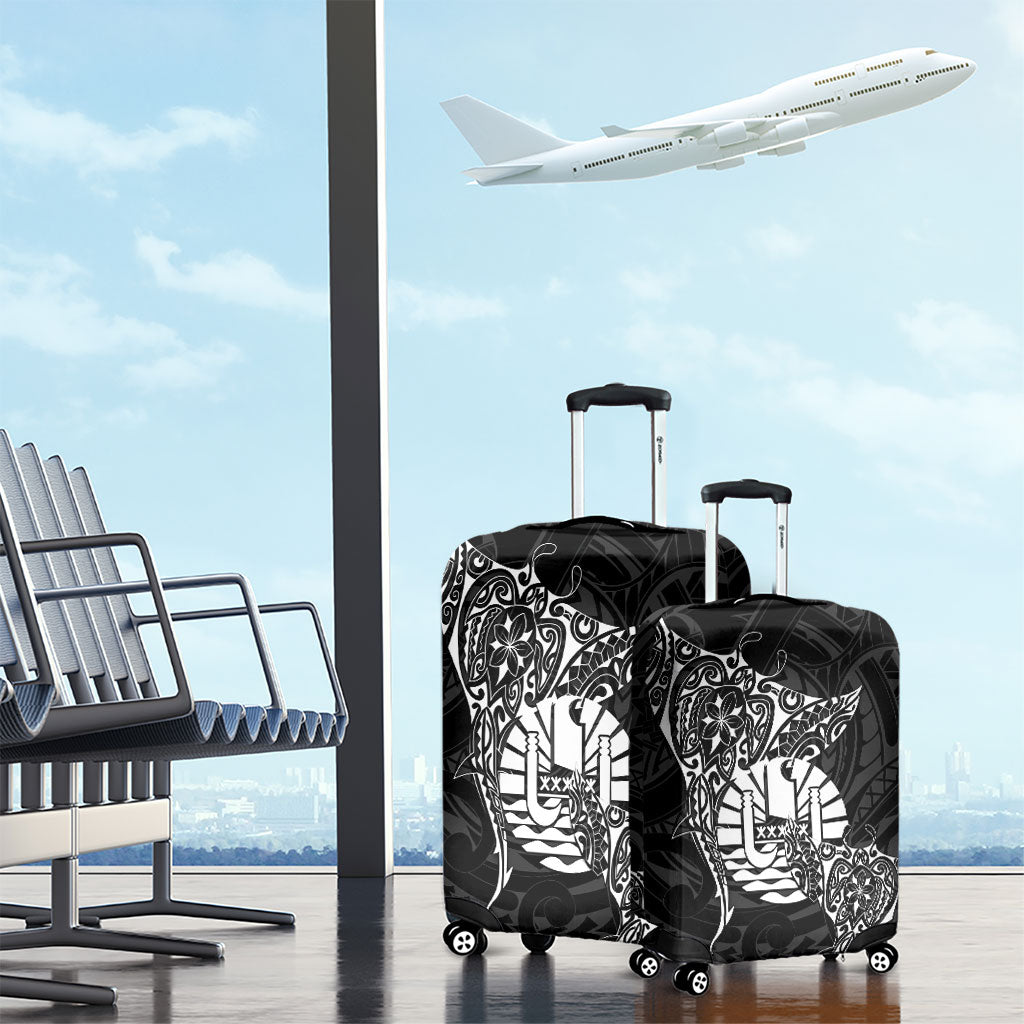 French Polynesia Manta Ray Tattoo Luggage Cover Tahiti Hahalua Turtle Shark Black Color LT14 - Polynesian Pride