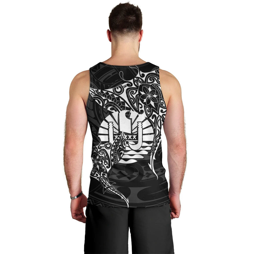 French Polynesia Manta Ray Tattoo Men Tank Top Tahiti Hahalua Turtle Shark Black Color