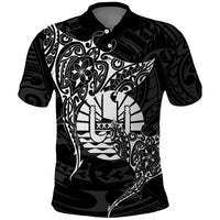French Polynesia Manta Ray Tattoo Polo Shirt Tahiti Hahalua Turtle Shark Black Color LT14 Black - Polynesian Pride