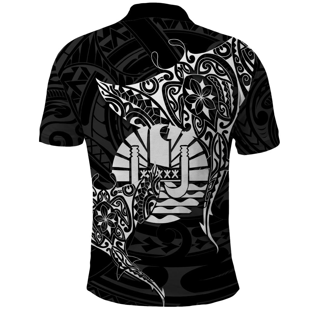 French Polynesia Manta Ray Tattoo Polo Shirt Tahiti Hahalua Turtle Shark Black Color LT14 - Polynesian Pride