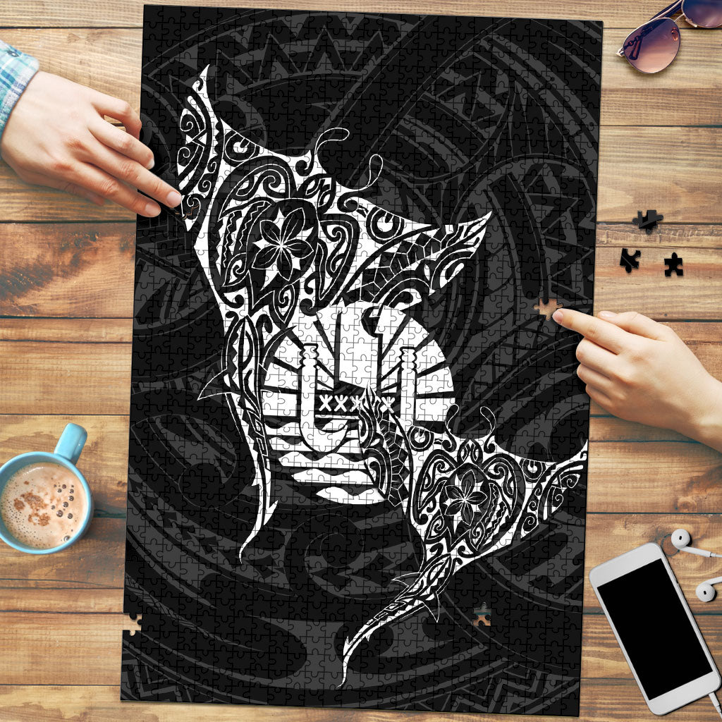 French Polynesia Manta Ray Tattoo Puzzle Tahiti Hahalua Turtle Shark Black Color LT14 Black - Polynesian Pride