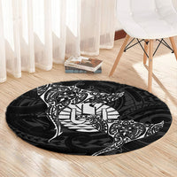 French Polynesia Manta Ray Tattoo Round Carpet Tahiti Hahalua Turtle Shark Black Color
