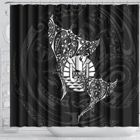 French Polynesia Manta Ray Tattoo Shower Curtain Tahiti Hahalua Turtle Shark Black Color