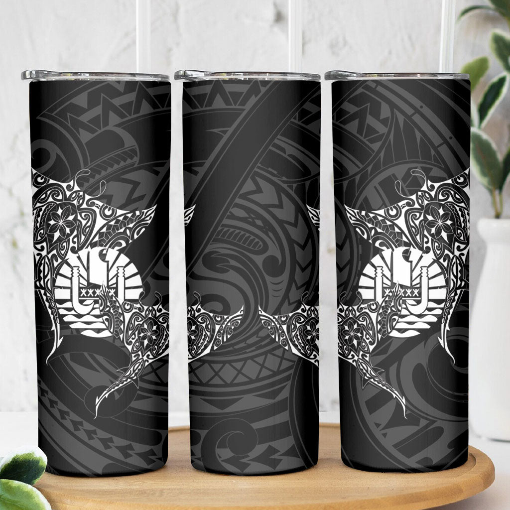French Polynesia Manta Ray Tattoo Skinny Tumbler Tahiti Hahalua Turtle Shark Black Color LT14 - Polynesian Pride