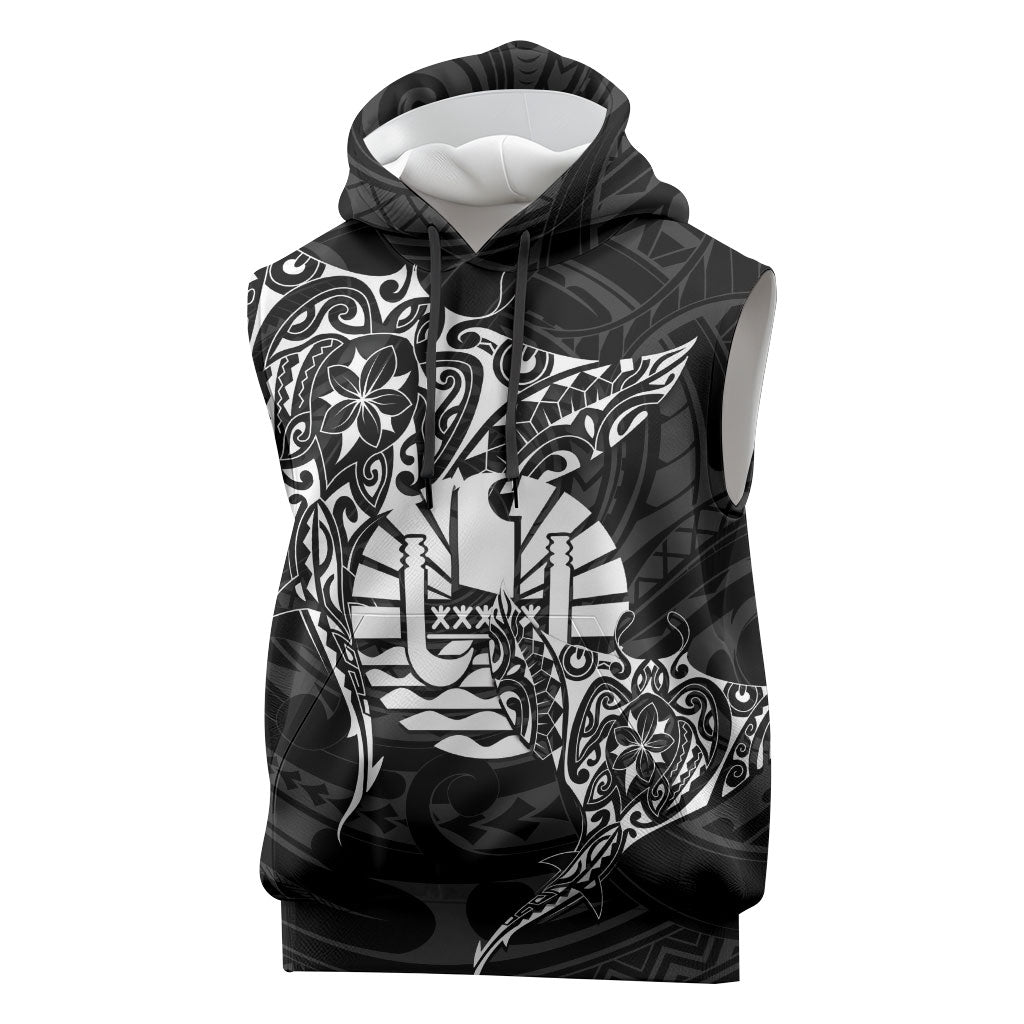 French Polynesia Manta Ray Tattoo Sleeveless Hoodie Tahiti Hahalua Turtle Shark Black Color LT14 Black - Polynesian Pride