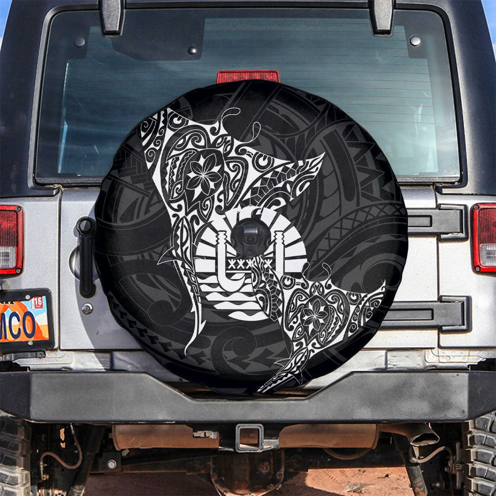 French Polynesia Manta Ray Tattoo Spare Tire Cover Tahiti Hahalua Turtle Shark Black Color