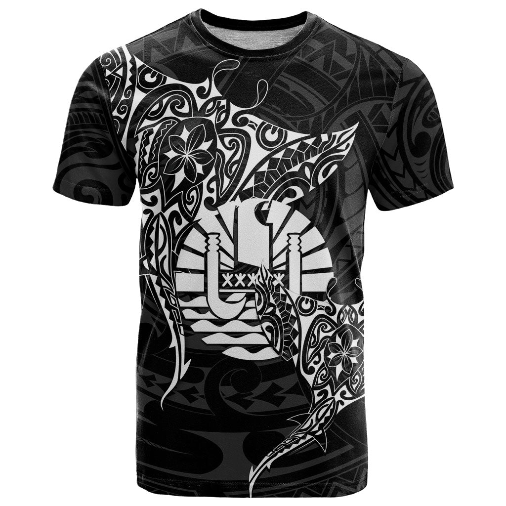 French Polynesia Manta Ray Tattoo T Shirt Tahiti Hahalua Turtle Shark Black Color