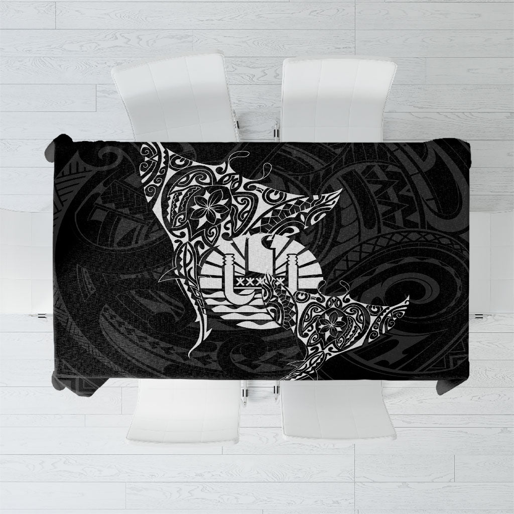 French Polynesia Manta Ray Tattoo Tablecloth Tahiti Hahalua Turtle Shark Black Color