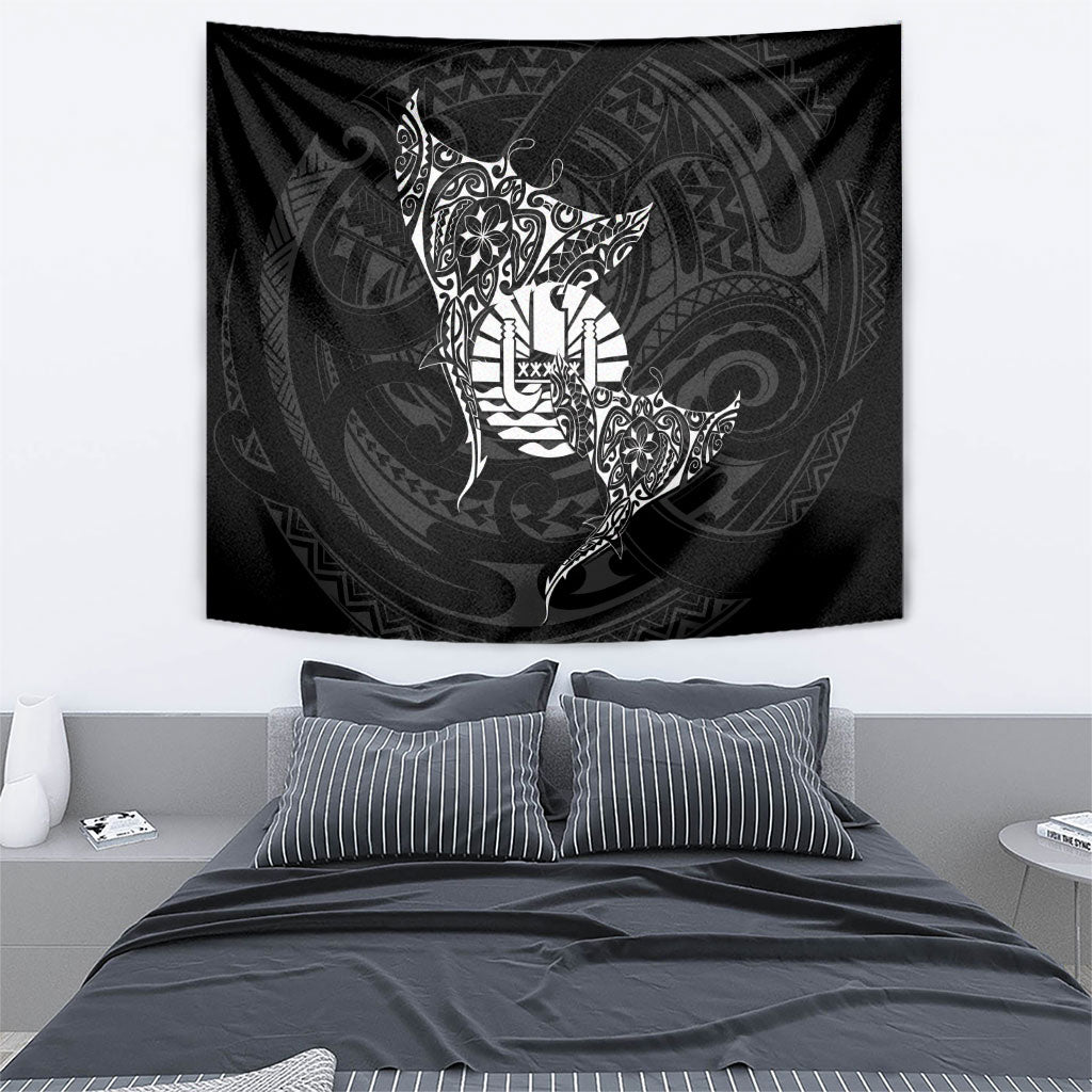 French Polynesia Manta Ray Tattoo Tapestry Tahiti Hahalua Turtle Shark Black Color
