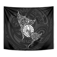French Polynesia Manta Ray Tattoo Tapestry Tahiti Hahalua Turtle Shark Black Color