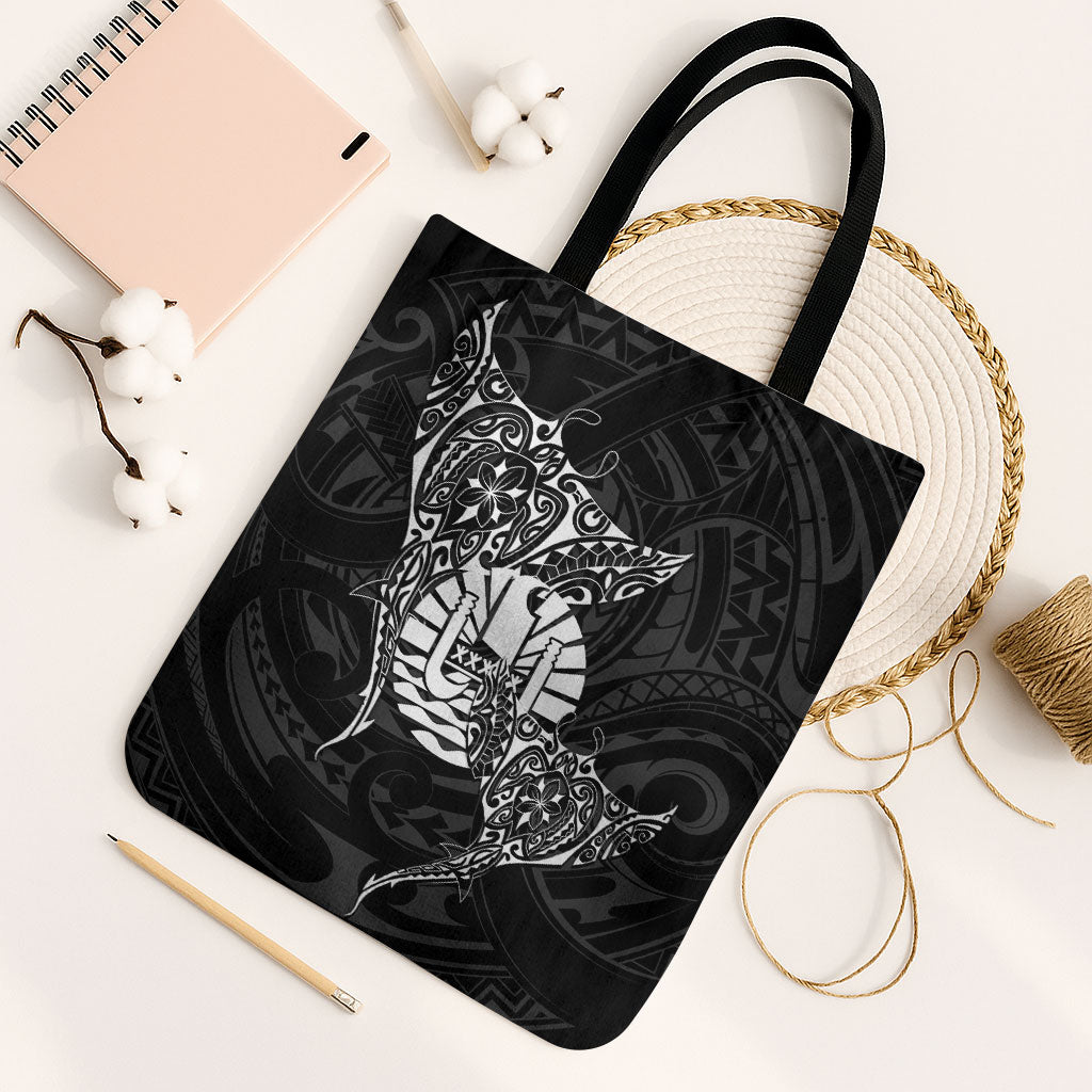 French Polynesia Manta Ray Tattoo Tote Bag Tahiti Hahalua Turtle Shark Black Color