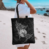 French Polynesia Manta Ray Tattoo Tote Bag Tahiti Hahalua Turtle Shark Black Color