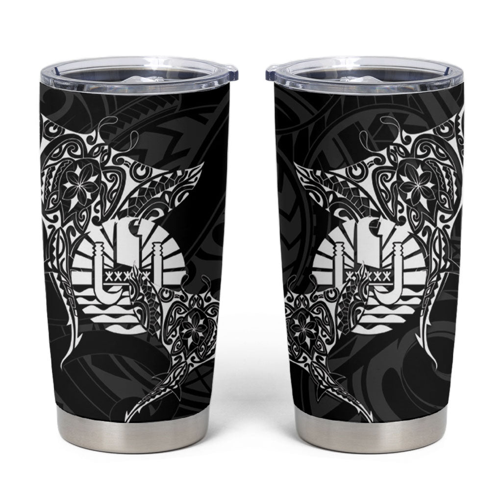 French Polynesia Manta Ray Tattoo Tumbler Cup Tahiti Hahalua Turtle Shark Black Color LT14 Black - Polynesian Pride