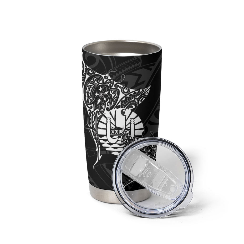 French Polynesia Manta Ray Tattoo Tumbler Cup Tahiti Hahalua Turtle Shark Black Color LT14 - Polynesian Pride