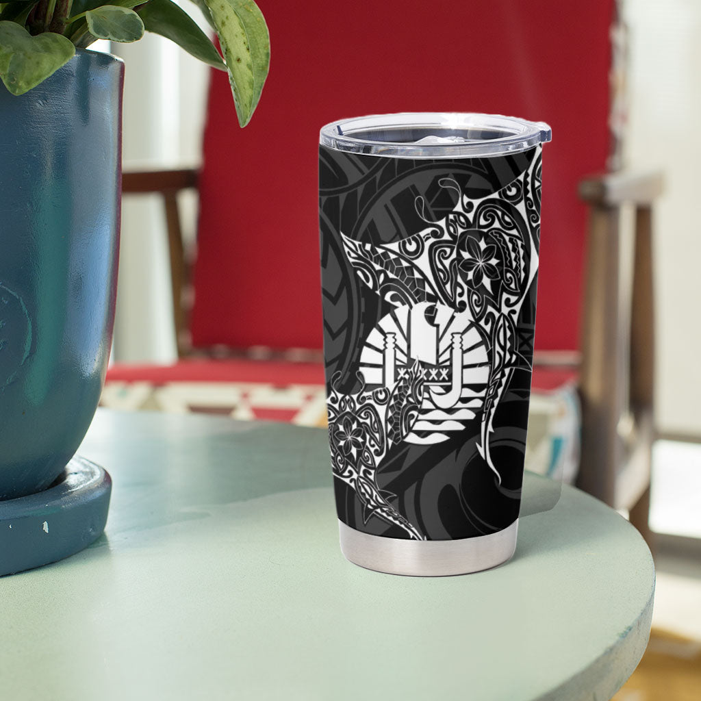French Polynesia Manta Ray Tattoo Tumbler Cup Tahiti Hahalua Turtle Shark Black Color LT14 - Polynesian Pride