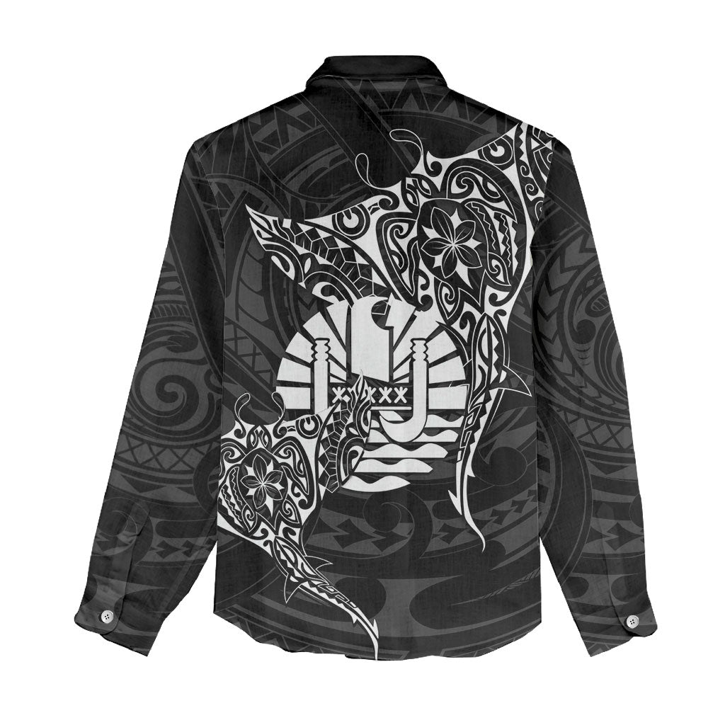 French Polynesia Manta Ray Tattoo Women Casual Shirt Tahiti Hahalua Turtle Shark Black Color LT14 - Polynesian Pride