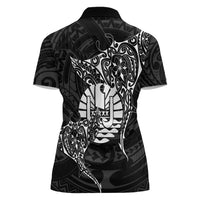 French Polynesia Manta Ray Tattoo Women Polo Shirt Tahiti Hahalua Turtle Shark Black Color LT14 - Polynesian Pride