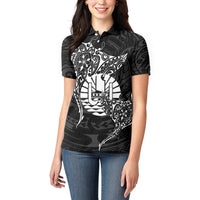French Polynesia Manta Ray Tattoo Women Polo Shirt Tahiti Hahalua Turtle Shark Black Color LT14 - Polynesian Pride