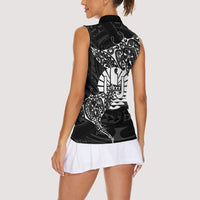 French Polynesia Manta Ray Tattoo Women Sleeveless Polo Shirt Tahiti Hahalua Turtle Shark Black Color