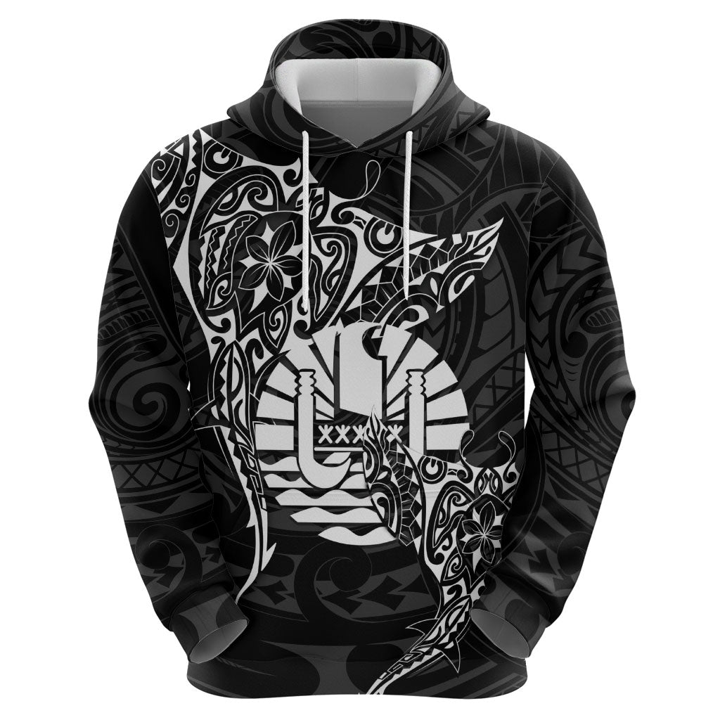 French Polynesia Manta Ray Tattoo Zip Hoodie Tahiti Hahalua Turtle Shark Black Color LT14 - Polynesian Pride
