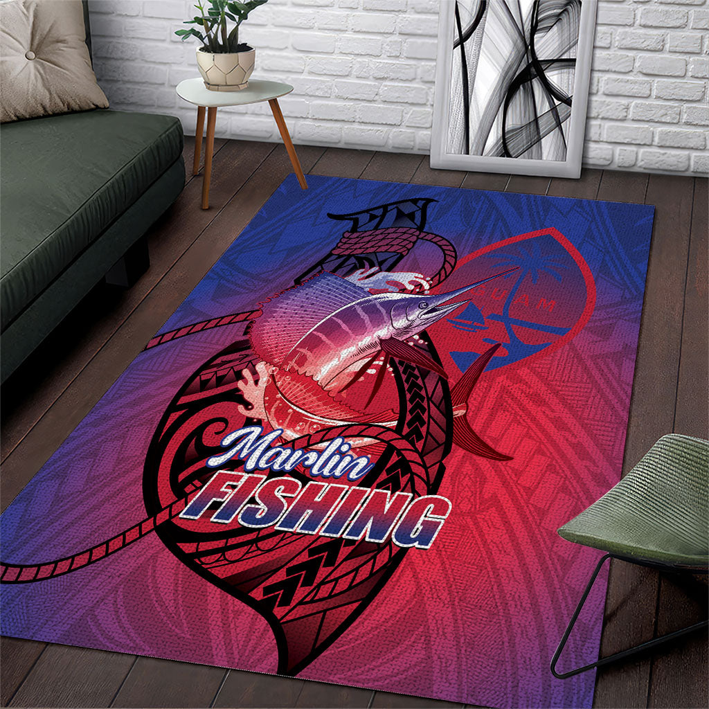 Guam Blue Marlin Fishing Area Rug Guahan Fish Hook Tattoo