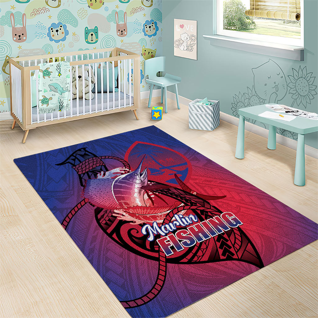 Guam Blue Marlin Fishing Area Rug Guahan Fish Hook Tattoo