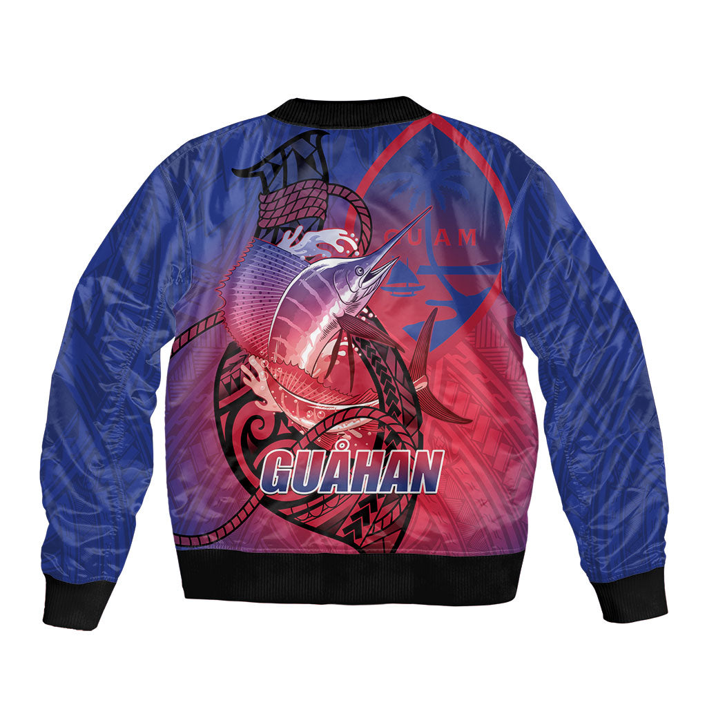 Guam Blue Marlin Fishing Bomber Jacket Guahan Fish Hook Tattoo
