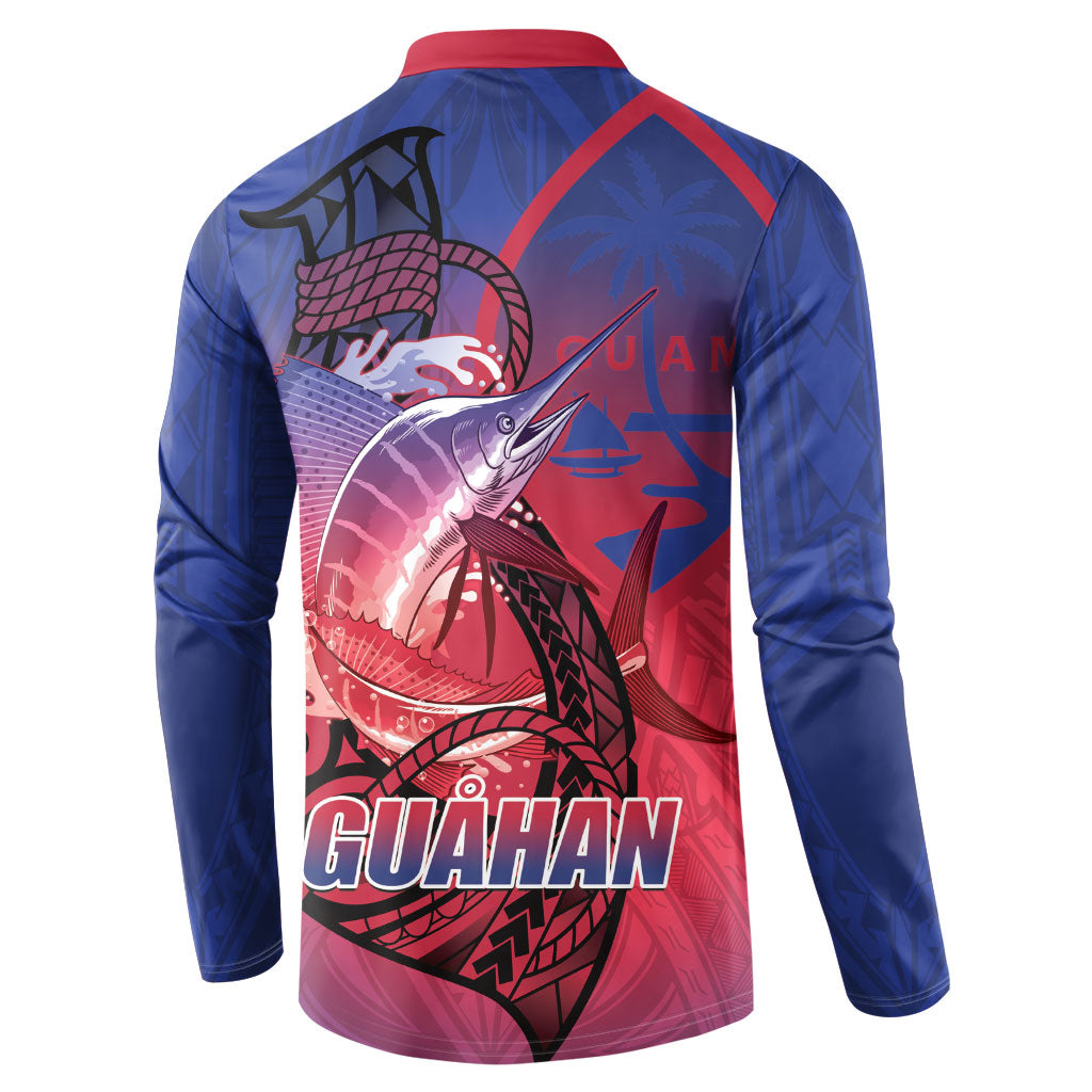Guam Blue Marlin Fishing Button Sweatshirt Guahan Fish Hook Tattoo LT14 - Polynesian Pride