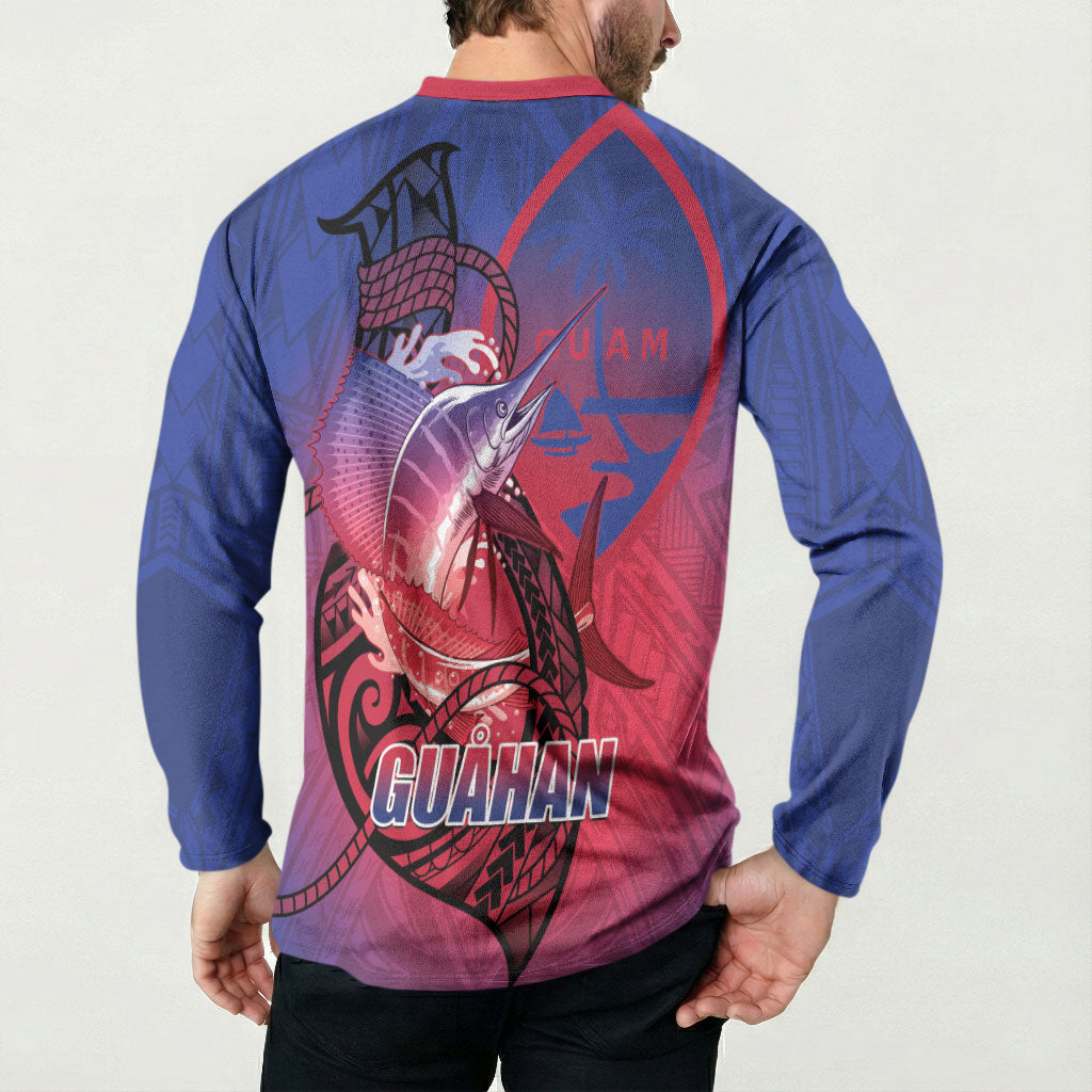 Guam Blue Marlin Fishing Button Sweatshirt Guahan Fish Hook Tattoo LT14 - Polynesian Pride