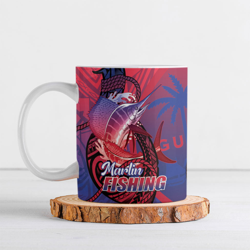 Guam Blue Marlin Fishing Ceramic Mug Guahan Fish Hook Tattoo