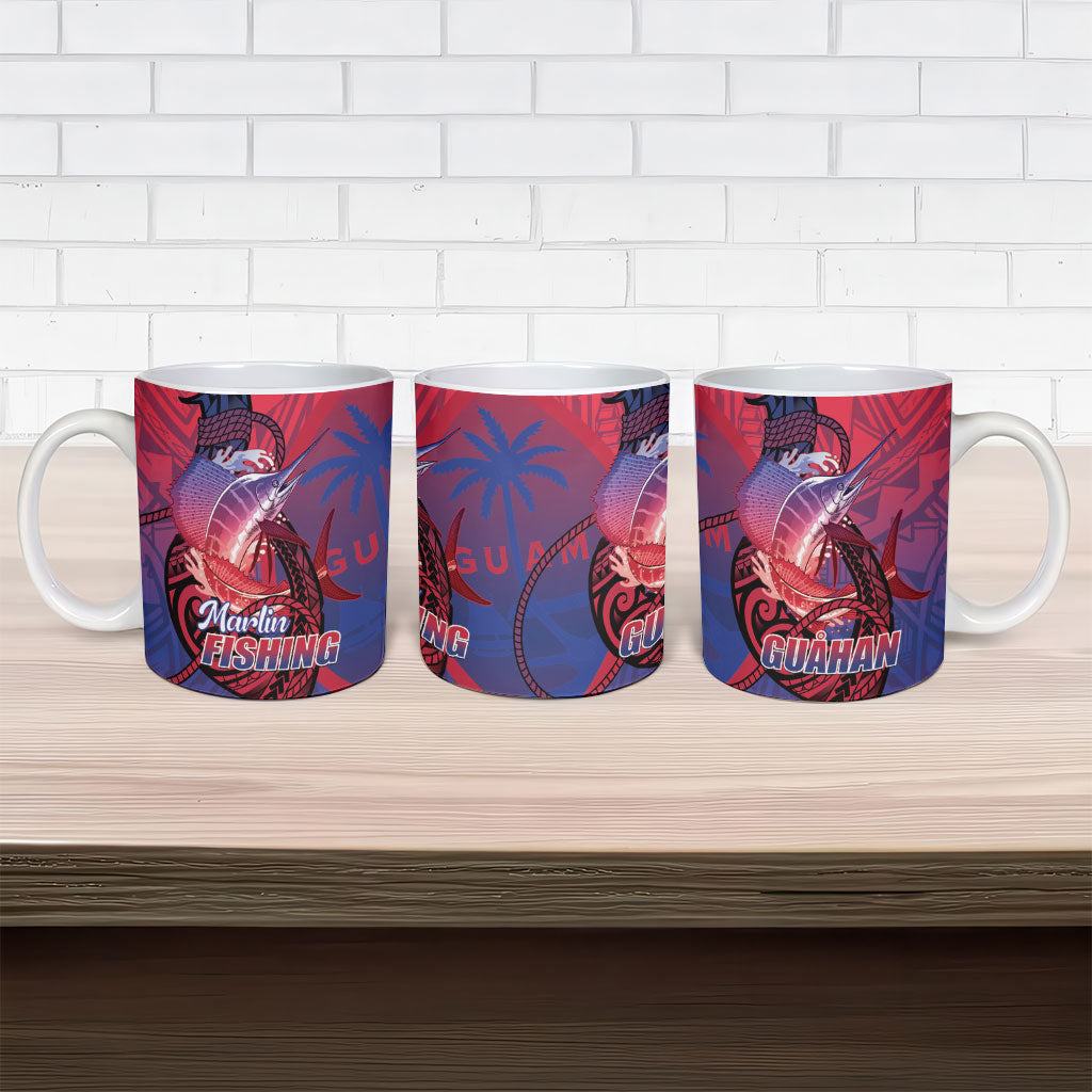 Guam Blue Marlin Fishing Ceramic Mug Guahan Fish Hook Tattoo